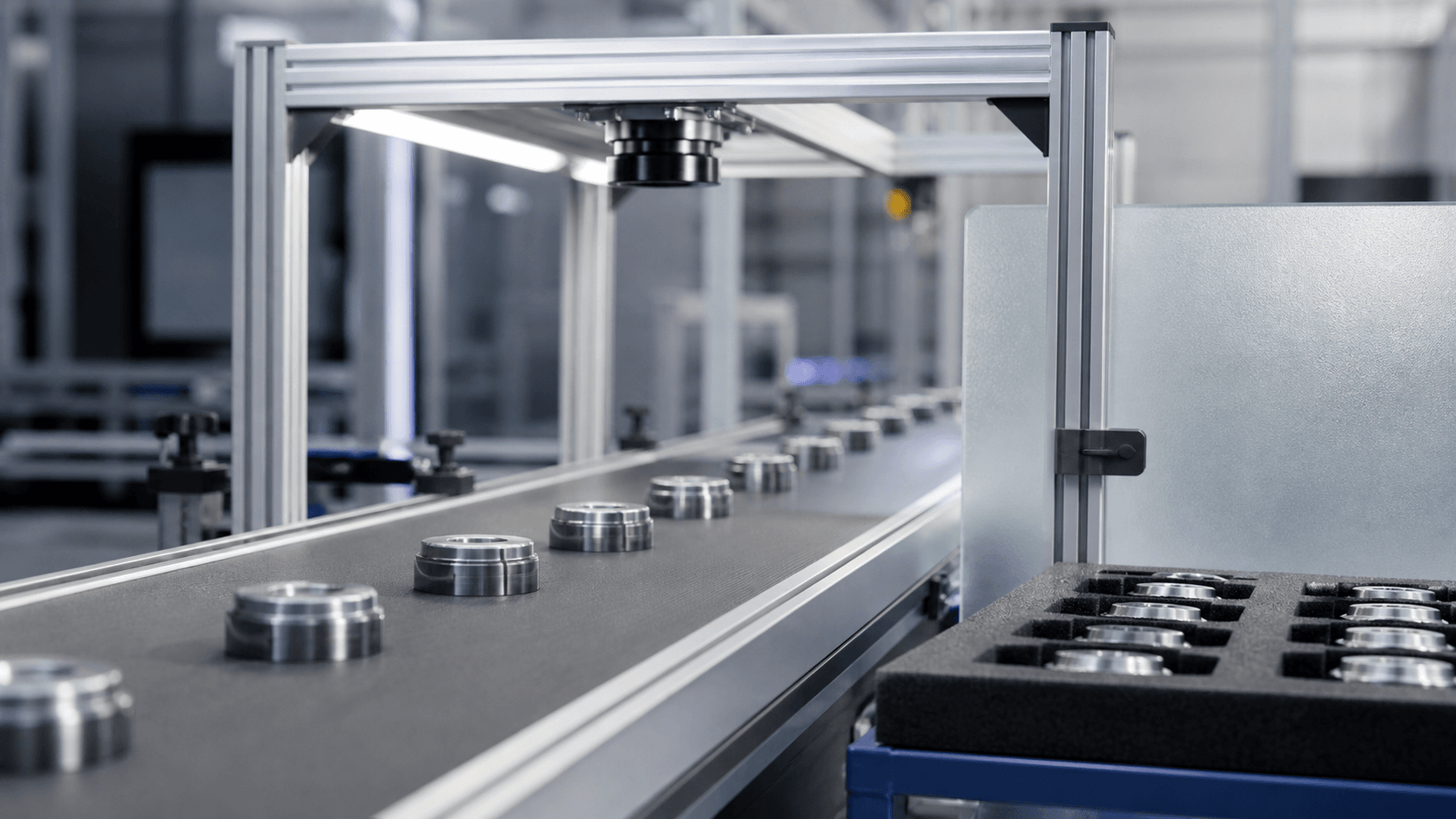 A controlled inspection line moving components through a repeatable process