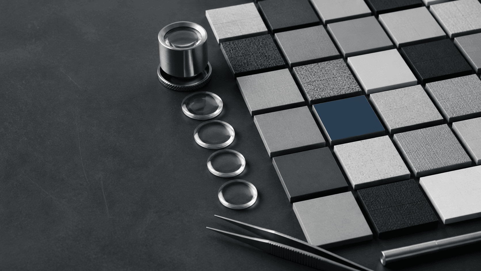 Material samples and lenses arranged for structured analytical review